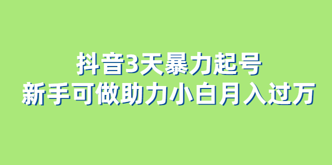 某音3天暴力起号新手可做助力小白月入过万|优聚轻创