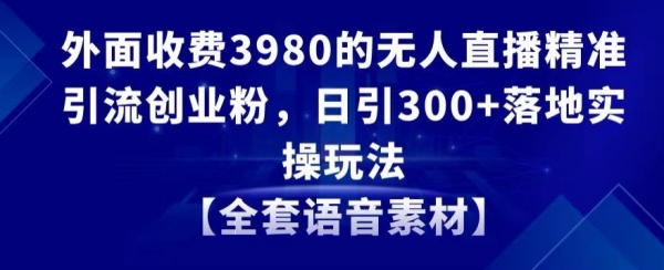 外面收费3980的无人直播精准引流创业粉，日引300+落地实操玩法【全套语音素材】【揭秘】|优聚轻创