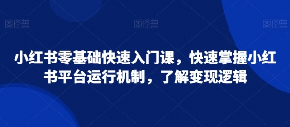小红书零基础快速入门课，快速掌握小红书平台运行机制，了解变现逻辑|优聚轻创