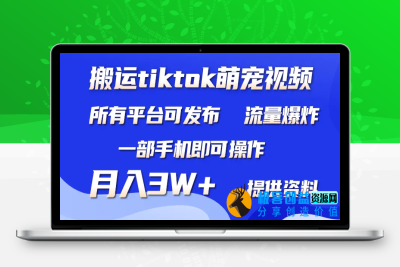 搬运Tiktok萌宠类视频，一部手机即可。所有短视频平台均可操作，月入3W+|优聚轻创