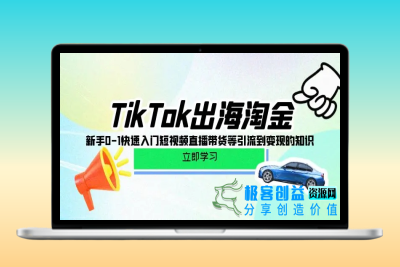 TikTok-出海淘金，新手0-1快速入门短视频直播带货等引流到变现的知识|优聚轻创
