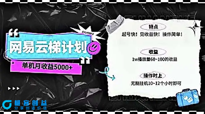 图片[1]|2024网易云云梯计划 单机日300+ 无脑月入5000+|优聚轻创