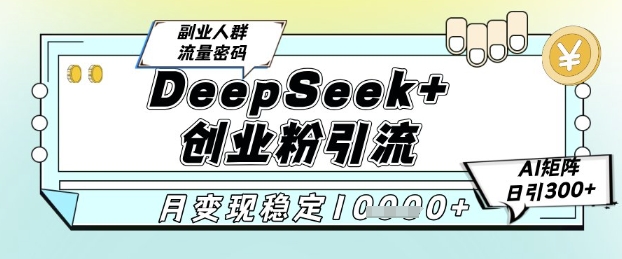 DeepSeek+创业粉精准引流，全新分享课4.0玩法，AI矩阵日引300+，多种变现方式，稳定月入1W|优聚轻创