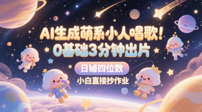 AI生成萌系小人唱歌，0基础3分钟出片，28个作品涨粉8.9W，单条最高19W赞，日入四位数，小白直接抄作业|优聚轻创