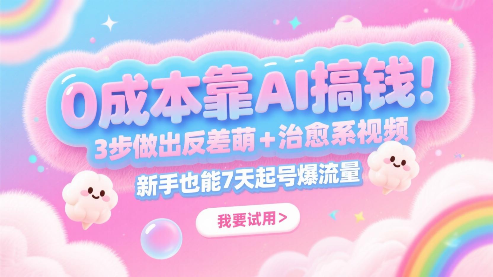 0成本靠AI搞钱！3步做出反差萌+治愈系视频，新手也能7天起号爆流量，月入5位数|优聚轻创