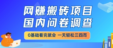 网创搬砖项目，国内问卷调查，小白轻松上手，一天三四张的也不难，干就完了【揭秘】|优聚轻创