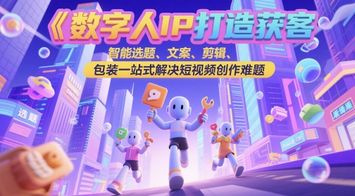 数字人IP打造获客变现实操课，智能选题、文案、剪辑、包装一站式解决短视频创作难题|优聚轻创