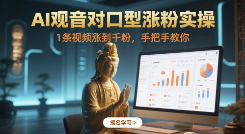 AI观音对口型涨粉实操，1条视频涨到千粉，手把手教你|优聚轻创