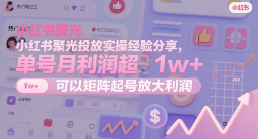 小红书聚光投放实操经验分享，单号月利润超1w+，可以矩阵起号放大利润|优聚轻创