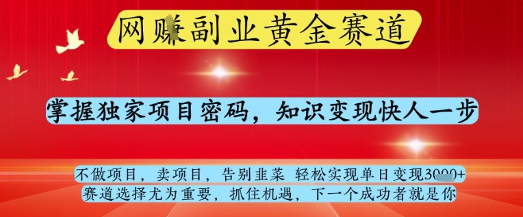 网创副业黄全赛道，掌握独家项目密码，知识变现快人一步，告别韭菜轻松实现单日变现1k+【揭秘】|优聚轻创