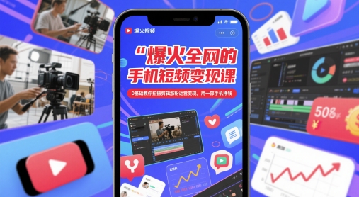 爆火全网的手机短视频变现课，0基础教你拍摄剪辑涨粉运营变现，用一部手机挣钱|优聚轻创