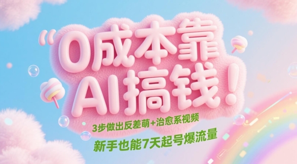 0成本靠AI搞钱！3步做出反差萌+治愈系视频，新手也能7天起号爆流量|优聚轻创
