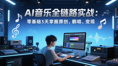 AI音乐全链路实战变现课：零基础3天掌握原创、翻唱、变现|优聚轻创