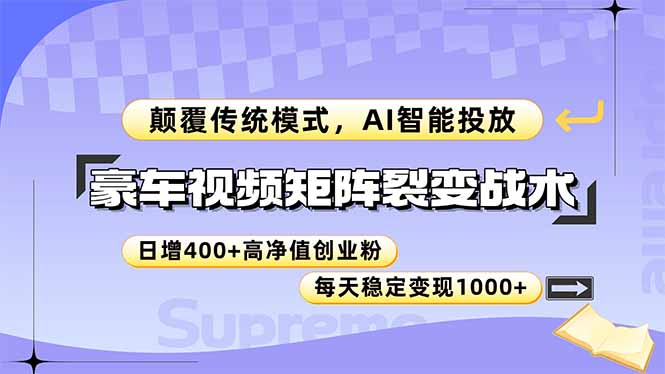 豪车视频矩阵裂变战术，颠覆传统模式，AI智能投放，日增400+高净值创业…|优聚轻创