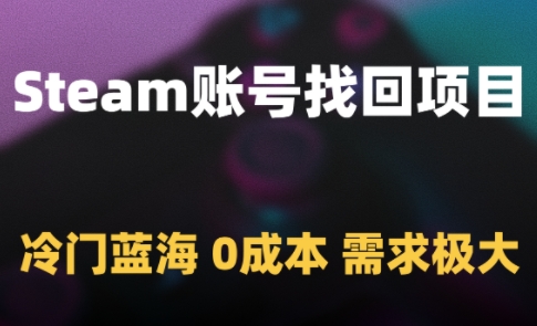Steam账号找回项目，冷门蓝海，0成本，需求极大|优聚轻创