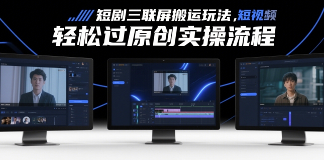 短剧三联屏搬运玩法，短剧搬运轻松过原创实操流程|优聚轻创