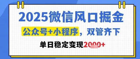 2025微信风口掘金，公众号+小程序双管齐下，单日稳定变现1k+【揭秘】|优聚轻创