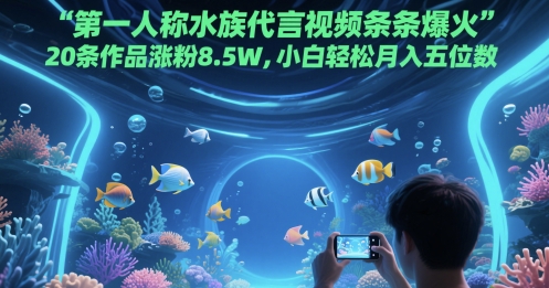 第一人称水族代言视频条条爆火，20条作品涨粉8.5W，小白轻松月入五位数|优聚轻创