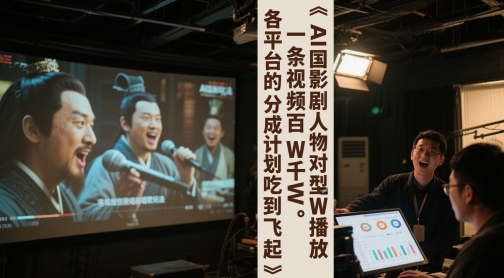 AI三国影视剧人物对口型唱歌玩法，一条视频百W千W播放，各平台的分成计划吃到飞起|优聚轻创