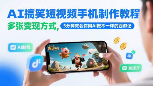 AI搞笑短视频手机制作教程，多张变现方式，5分钟教会你用AI做不一样的西游记|优聚轻创