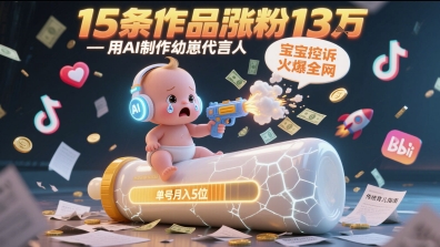 用AI制作幼崽代言人，宝宝的控诉火爆全网，15条作品涨粉13W，单号月入5位数实操教程|优聚轻创