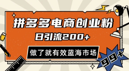 拼多多引流电商创业粉，日引200+，可矩阵放大，做了就有效【揭秘】|优聚轻创
